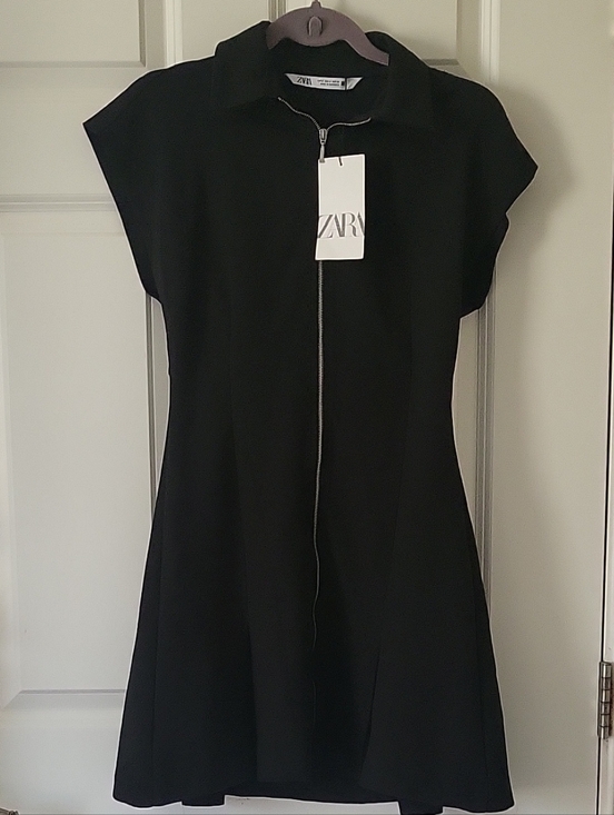 Zara Dresses & Skirts - Zara Black Zip Front Mini Dress Collar Cap Sleeve A-Line Womens Size S NWT